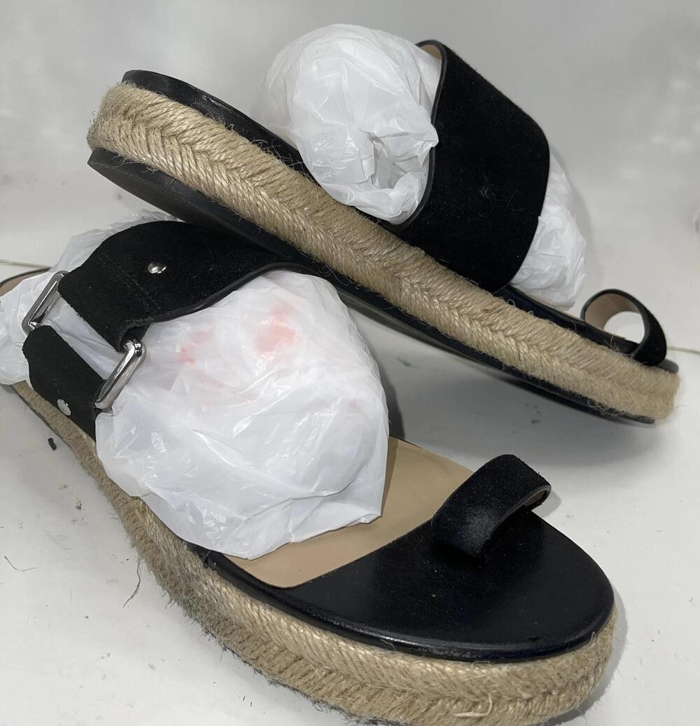 H By Halston Sandals Womens Size 7.5 Savannah Black Espadrille Toe Loop